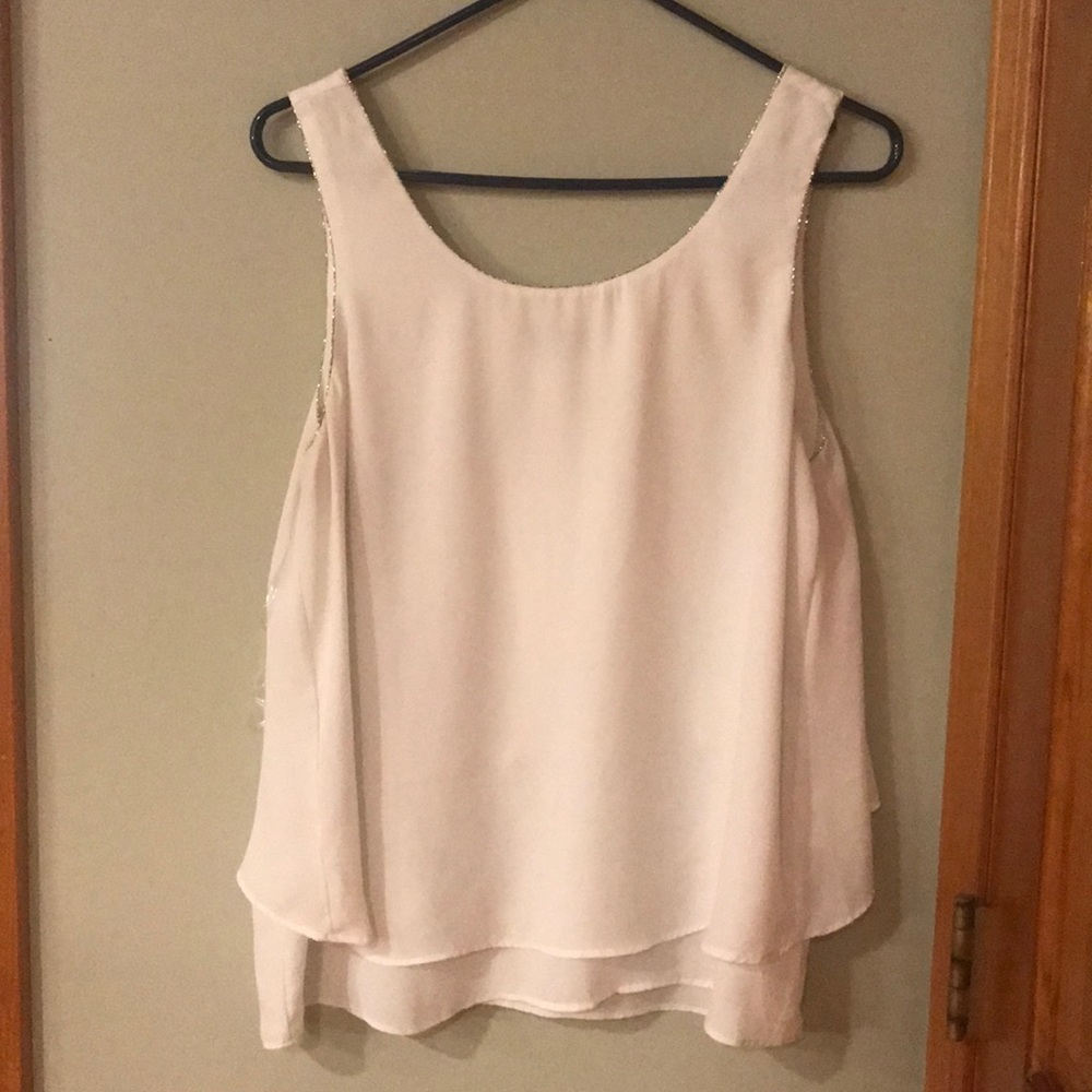 SHINESTAR TOP WHITE LAYERED SILVER TRIM SIZE LARGE